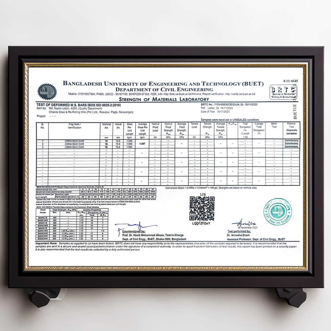 Chakda Steel & Re-Rolling Mills (Pvt.) Ltd. Certifications: Bangladesh ...
